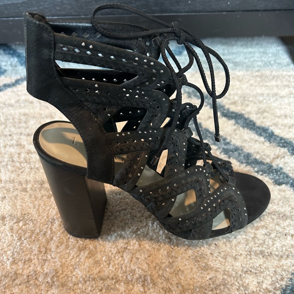 Elegant Black Lace-Up Heeled Sandals
